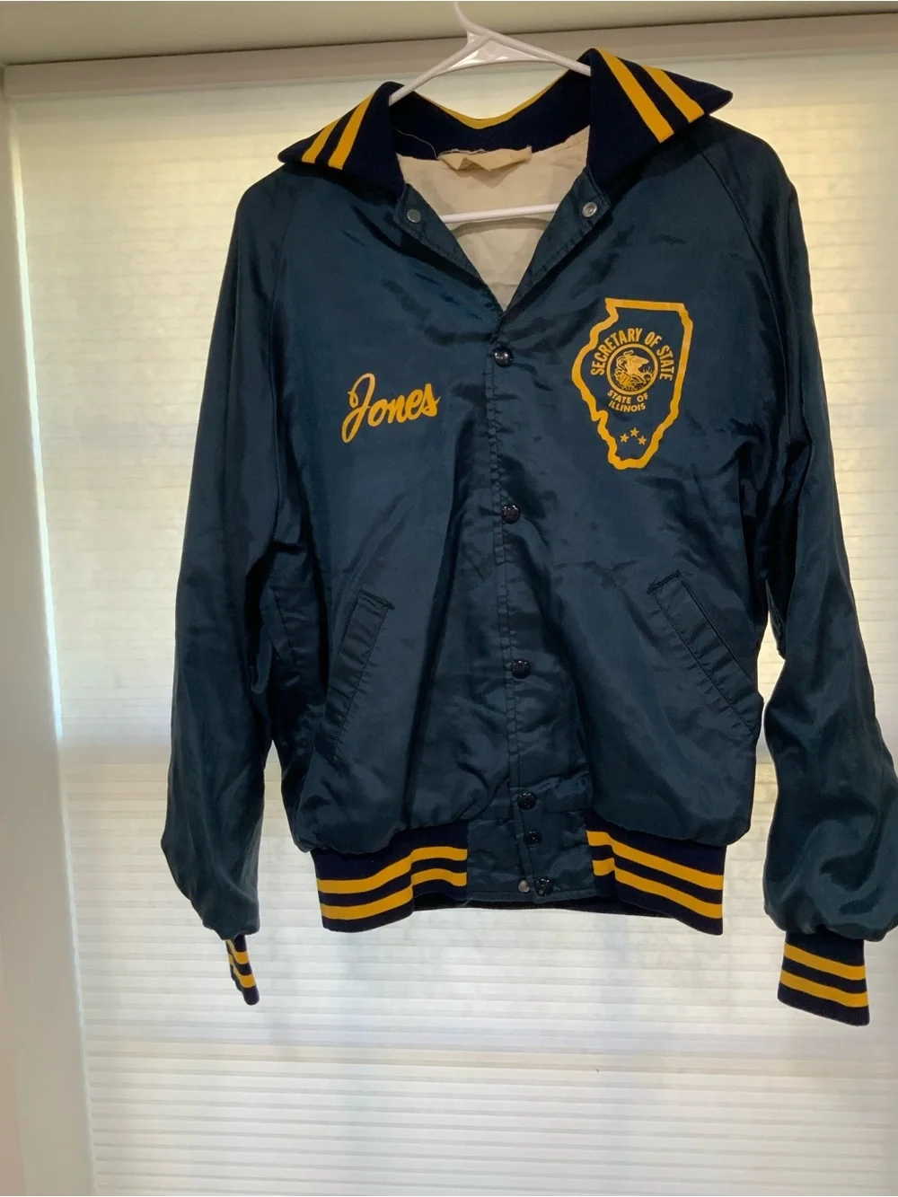 Vintage Secretary of State Illinois Satin Bomber Jacket with Embroidered Crest